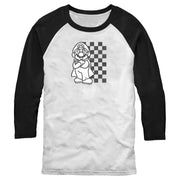 Men's Nintendo Black and White Retro Mario  Adult Baseball Tee