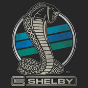 Men's Shelby Cobra Distressed Blue and Green Striped Logo  Adult T-Shirt