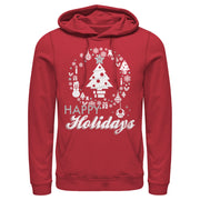 Men's Nintendo Christmas Happy Holidays Tree  Adult Pull Over Hoodie