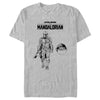 Men's Star Wars: The Mandalorian Grogu and Din Djarin Black and White Sketch  Adult T-Shirt