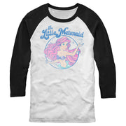 Men's The Little Mermaid Distressed Title and Ariel  Adult Baseball Tee