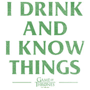 Men's Game of Thrones St. Patrick's Day I Drink and I Know Things White  Adult T-Shirt