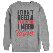 Men's Lost Gods Valentine Need Wine  Adult Sweatshirt