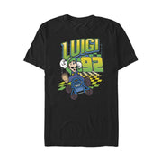 Men's Nintendo Mario Kart Luigi Neon Checkered 9Logo  Adult T-Shirt