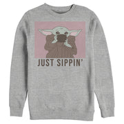 Men's Star Wars: The Mandalorian The Child Just Sippin  Adult Sweatshirt