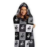 Swansea City AFC Chequered Adult Hooded Fleece Blanket