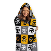 Wolves Chequered Adult Hooded Fleece Blanket