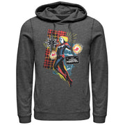 Men's Marvel Captain Marvel Flannel Patch Print  Adult Pull Over Hoodie