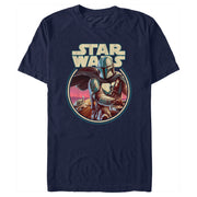 Men's Star Wars: The Mandalorian Grogu and Din Djarin Retro Circle  Adult T-Shirt