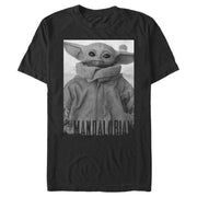 Men's Star Wars: The Mandalorian The Child Gray Grayscale Pose  Adult T-Shirt