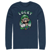 Men's Nintendo Super Mario St. Patrick's Day Lucky Luigi Retro  Adult Long Sleeve Shirt