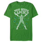 Men's Batman St. Patrick's Day Riddler Who Needs Luck Distressed  Adult T-Shirt