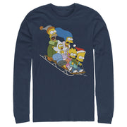 Men's The Simpsons Distressed Family Gone Sledding  Adult Long Sleeve Shirt