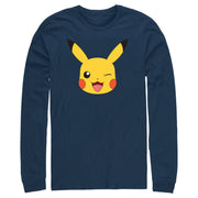 Men's Pokemon Pikachu Wink Face  Adult Long Sleeve Shirt