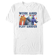 Men's Monsters at Work Work Hard Play Harder  Adult T-Shirt