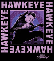 Men's Marvel Hawkeye Ready To Shoot Bow Purple Box  Adult T-Shirt