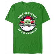 Men's Star Wars: The Mandalorian Christmas Grogu Show Me the Way to the Presents  Adult T-Shirt