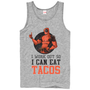 Men's Marvel Deadpool Work Out Eat Tacos  Adult Tank Top