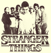 Men's Stranger Things Group Shot and Flaming Logo  Adult T-Shirt