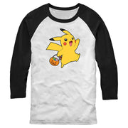 Men's Pokemon Halloween Trick-or-Treating Pikachu  Adult Baseball Tee