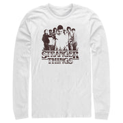 Men's Stranger Things Group Shot and Flaming Logo  Adult Long Sleeve Shirt