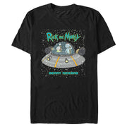 Men's Rick And Morty Snowing Spaceship Merry Rickmas  Adult T-Shirt