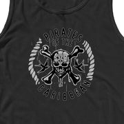 Men's Pirates of the Caribbean: Curse of the Black Pearl Black and White Rope Skull Logo  Adult Tank Top