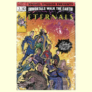 Men's Marvel Eternals Retro Group Comic Book Cover  Adult T-Shirt