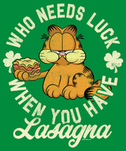 Men's Garfield St. Patrick's Day Who needs Luck when You have Lasagna  Adult T-Shirt