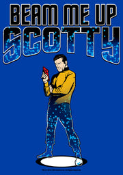 Men's Star Trek Cartoon Kirk Beam Me Up Scotty Transporter  Adult T-Shirt