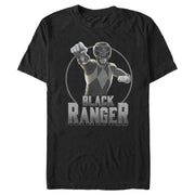 Men's Power Rangers Black Ranger Circle Portrait  Adult T-Shirt