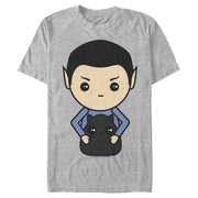 Men's Star Trek Kawaii Spock and Cat  Adult T-Shirt