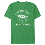 Men's Star Wars: The Mandalorian St. Patrick's Day Grogu May the Luck be with You Distressed  Adult T-Shirt