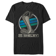 Men's Shelby Cobra Distressed Blue and Green Striped Logo  Adult T-Shirt