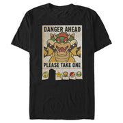 Men's Nintendo Mario Kart Bowser Danger Ahead Please Take One  Adult T-Shirt