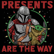 Men's Star Wars: The Mandalorian Christmas Presents Light Wreath  Adult T-Shirt