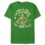 Men's Batman St. Patrick's Day Riddler Who is the Luckiest of Them All?  Adult T-Shirt