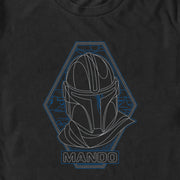 Men's Star Wars: The Mandalorian Mando Blue Line Art Helmet  Adult T-Shirt