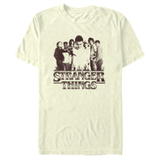 Men's Stranger Things Group Shot and Flaming Logo  Adult T-Shirt