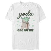 Men's Star Wars Valentine's Day Yoda One for Me Distressed  Adult T-Shirt