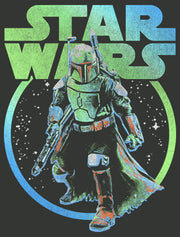 Men's Star Wars: The Book of Boba Fett Blue and Green Distressed Retro Logo  Adult T-Shirt