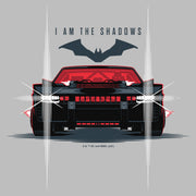 Men's The Batman Batmobile Headlights I Am The Shadows  Adult T-Shirt