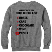 Men's Lost Gods Valentine's Day Dude Checklist  Adult Sweatshirt