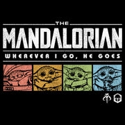 Men's Star Wars: The Mandalorian Grogu Wherever I Go He Goes Colorful Squares  Adult T-Shirt