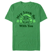 Men's Star Wars: The Mandalorian St. Patrick's Day Grogu May Luck be with You Distressed  Adult T-Shirt