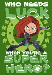 Men's Marvel St. Patrick's Day Black Widow Who Needs Luck  Adult T-Shirt