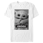 Men's Star Wars: The Mandalorian Grogu Black and White Poster  Adult T-Shirt