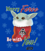 Men's Star Wars: The Mandalorian Christmas Grogu Stocking Merry Force be With You  Adult T-Shirt