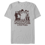 Men's Stranger Things Group Shot and Flaming Logo  Adult T-Shirt