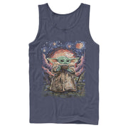 Men's Star Wars: The Mandalorian The Child Starry Night  Adult Tank Top